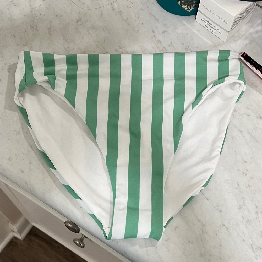 Victoria’s Secret Green and White Striped Bikini Bottom